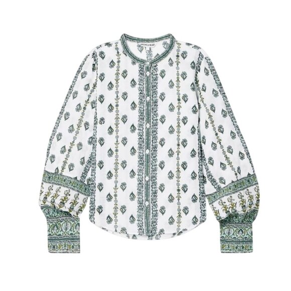 NWT Veronica Beard Thorp Blouse Top Shirt Womens 16 Green Long Sleeve Floral NEW